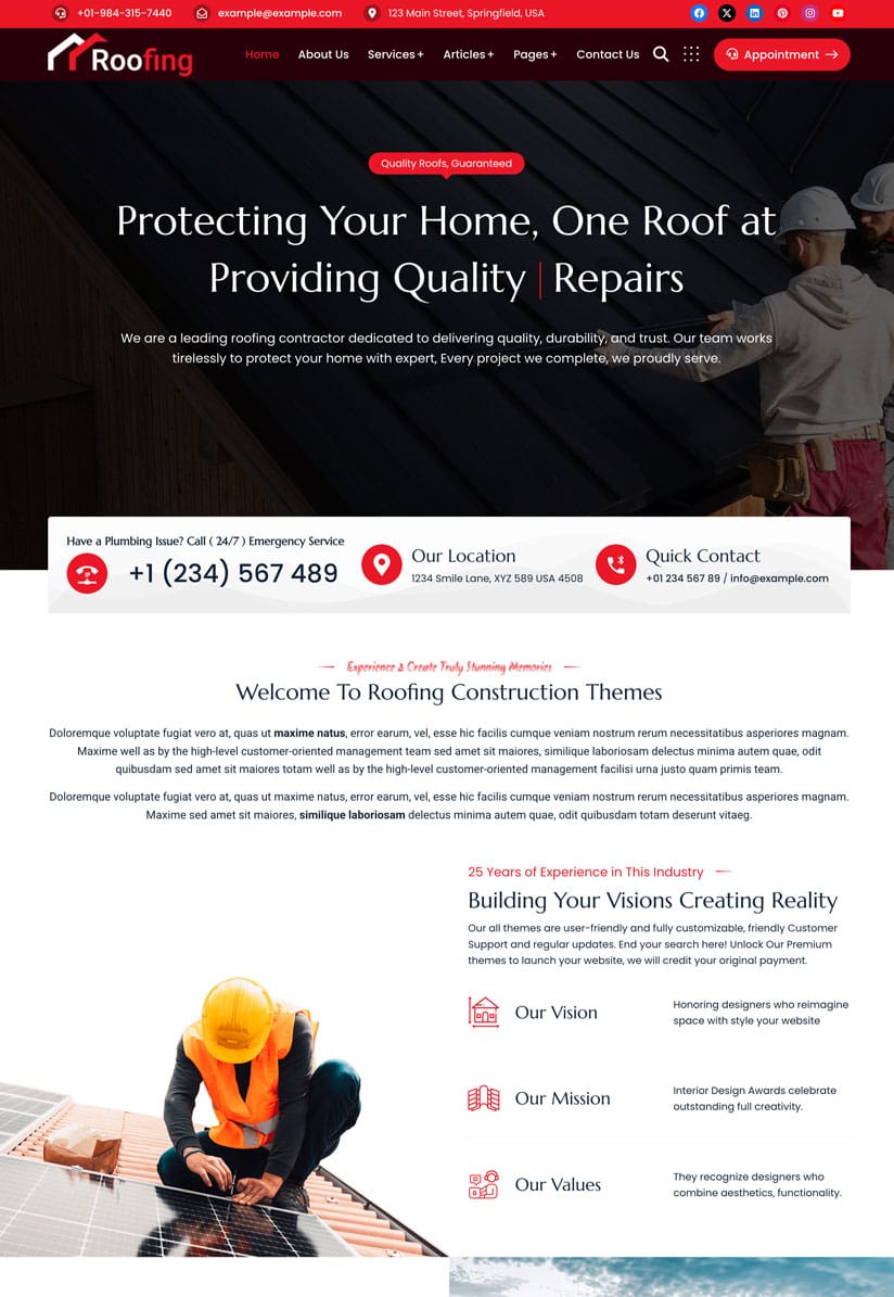 Roofing Construction Service - Construction WordPress Theme - Spark Construction Pro